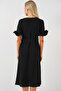 Women's Short Sleeve Button Dress 2555 - Black - 5