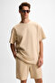 Donyel Men's Crew Neck Short Sleeve Regular Beige T-Shirt