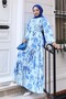 Patterned Hijab Dress Blue 514