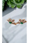 Premium Series Stainless Steel Green Stone Leaf Gold Earrings