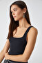 Sanukı Women's Slim Short Hollow Collar Black Blouse - 4