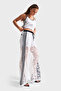 Women's Ecru Color Stripe Detailed Lace Loose Cut Elastic Waist Design Trousers - 2