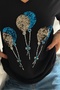Women's Black V-Neck Balloon Sequin Embroidered 100% Cotton T-Shirt - 2
