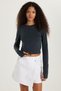 Women's Slim Fit Slim Fit Long Sleeve Crew Neck Anthracite Blouse - 4
