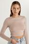 Women's Slim Fit Slim Fit Long Sleeve Crew Neck Beige Blouse