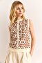 Women's Brown Button Detailed Geometric Patterned Knitwear Blouse Blz-19002984 - 5
