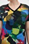 Digital Printed Mesh Garnished V-Neck T-Shirt - 4