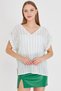 Women's Green V-Neck Oversize Blouse with Side Slits and Long Double Sleeve Detail at Back Arm-25Y001056