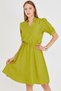 Women's Pistachio Green V-Neck Elastic Waist Short Sleeve Flared Dress Arm-25Y001001 - 3