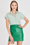 Women's Green Striped Short Sleeve Shirt Arm-25Y001059 - 4