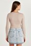 Women's Slim Fit Slim Fit Long Sleeve Crew Neck Beige Blouse - 5