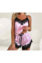 Pink Striped Satin Lace Shorts Set - Stylish and Comfortable Home Wear - 2