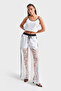 Women's Ecru Color Stripe Detailed Lace Loose Cut Elastic Waist Design Trousers - 5