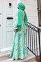 Patterned Hijab Dress Green 535 - 5