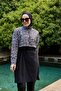 Hijab Swimsuit Halema Covered Black African Pattern 4-Piece Set (Bra, Bonnet, Leggings and Tunic) Premium Fabric