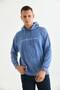 Men's Blue Hooded Sweatshirt with Back Print Detail - 5