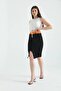 Black Midi Bodycon Knitted Skirt with Rubber and Lacing Detail
