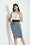 Gray Rubber and Binding Detailed Midi Bodycon Knitted Skirt - 3