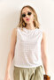 Women's Ecru Scallop Look Lycra Blouse Blz-19003000 - 2