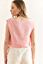 Women's Pink Double Layer Dirty Stitching Lace Detailed Muslin Blouse Blz-19002924 - 5