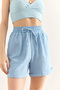 Women's Baby Blue Elastic Waist Pocket Muslin Shorts Şrt-19000060 - 5