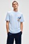 Sonora Men's Print Detailed 100% Organic Cotton Regular Fit Short Sleeve Blue T-Shirt