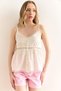 Women's White Lace Detailed Strappy Flam Linen Blouse Blz-19003006