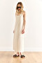 Women's Striped Stone Strap Adjustable Maxi Linen Content Dress Elb-19002425 - 3