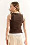 Women's Bitter Brown Garnished Crew Neck Crop Blouse Blz-19003003 - 2