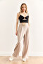 Women's Stone Button Detailed Zippered Flowy Wide Leg Pants Pnt-19000346 - 4