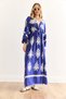 Women's French Cobalt Blue Double Breasted Collar Elastic Waist Maxi Slit Viscose Dress Elb-19002383 - 3