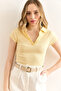 Women Yellow Polo Neck Short Sleeve Lycra Cotton Blouse Blz-19002995 - 3