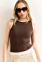Women's Bitter Brown Garnished Crew Neck Crop Blouse Blz-19003003 - 6