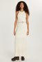 Women's Slim Fit Slim Fit Knitted Pattern Crew Neck Ecru Dress - 4