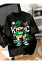 Unisex Oversize Printed Cotton Crew Neck Short Sleeve Black T-Shirt Cool Bear Y
