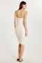 Women's Standard Fit Thin Strap Patterned U-Neck Ecru Dress - 5