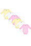 Long Sleeves Romper/Bodysuit. Set of 6 - Pink, Lemon, Cream, 9-12 Months