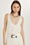 Women's Standard Fit Patterned U-Neck Ecru Dress - 2