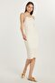 Women's Standard Fit Thin Strap Patterned U-Neck Ecru Dress - 4