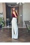 White Waist Velcro Lycra Crepe Palazzo Women's Trousers - 6