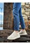 Thick High Sole Cream Suede Lace-Up Sports Men's Shoes - 2