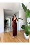 Brown Satin Textured Midi Dress with V-Neck – Your Stylish and Elegant Event Style 144 - 2