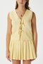 Women's Zera Linen Cotton Yellow Vest Waist Elastic Skirt Bottom Top Set - 3