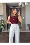 White Waist Velcro Lycra Crepe Palazzo Women's Trousers - 3