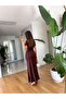 Brown Satin Textured Midi Dress with V-Neck – Your Stylish and Elegant Event Style 144 - 4