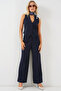 6709 Women's Vest Pants Two Piece Set - Navy Blue