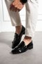 Men's Black Double Buckle Patent Leather Casual Shoes - 4