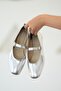 Amalia Women's Belt Detail Leather Ballerinas Silver - 5