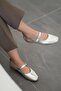 Amalia Women's Belt Detail Leather Ballerinas Silver - 3