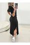Women's Short Sleeve Crew Neck Side Slit Viscose Dress - 2